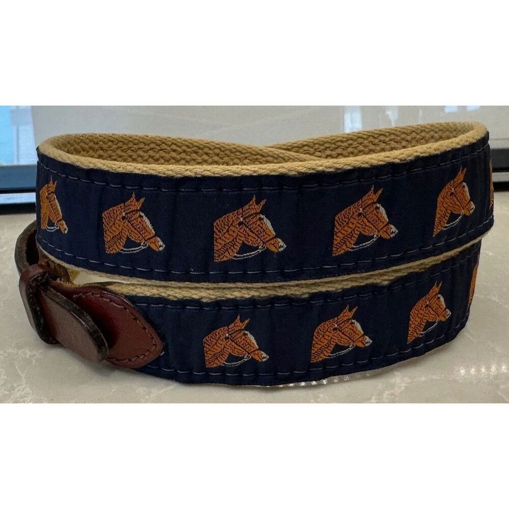 Bridled Horse Equine Canvas Leather Belt - Size 28 - Navy